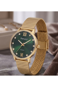 Milano Yeni Sezon Kadın Saat 36mm Gold Çelik Kordon Yeşil Taşlı Kadran Quartz