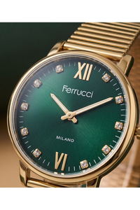 Milano Yeni Sezon Kadın Saat 36mm Gold Çelik Kordon Yeşil Taşlı Kadran Quartz