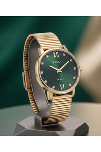 Milano Yeni Sezon Kadın Saat 36mm Gold Çelik Kordon Yeşil Taşlı Kadran Quartz