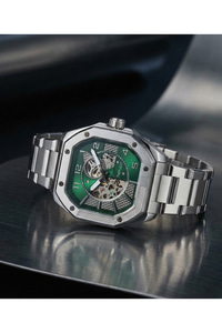 Otomatik Skeleton Erkek Kol Saati 46 mm Çelik Kasa Yeşil Kadran Mekanik Saat