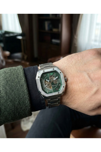 Otomatik Skeleton Erkek Kol Saati 46 mm Çelik Kasa Yeşil Kadran Mekanik Saat