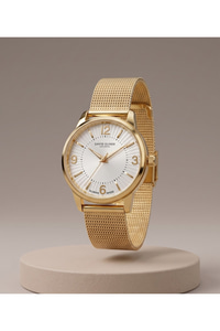 San Diego 28mm Kadın Saati 14 Ayar Altın Renginde Hasır Kordonlu Zarif Tasarım