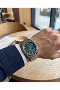 San Diego 44 mm Erkek Kol Saati Gümüş Rengi Çelik Kordon Yeşil Kadran Multifunction Erkek Saati