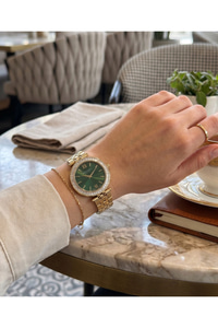 San Diego Human Made Kadın Kol Saati 34 mm Yeşil Kadran Gold Taşlı Bezel