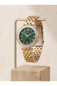 San Diego Human Made Kadın Kol Saati 34 mm Yeşil Kadran Gold Taşlı Bezel