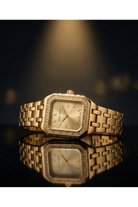 San Diego Kadın Kol Saati 24 mm Gold Çelik Kordon Taşlı Kadran Şık