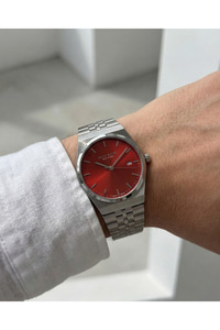 Unisex Kol Saati 37 mm Gümüş Kaplama Kırmızı Kadran Takvimli