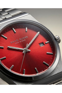 Unisex Kol Saati 37 mm Gümüş Kaplama Kırmızı Kadran Takvimli
