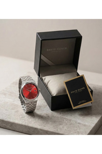 Unisex Kol Saati 37 mm Gümüş Kaplama Kırmızı Kadran Takvimli