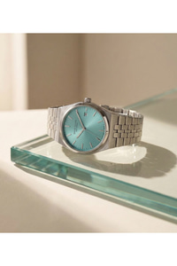 Unisex Kol Saati 37 mm Gümüş Kaplama Mavi Kadran Takvimli Çelik Saat