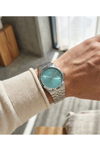 Unisex Kol Saati 37 mm Gümüş Kaplama Mavi Kadran Takvimli Çelik Saat