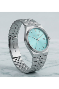 Unisex Kol Saati 37 mm Gümüş Kaplama Mavi Kadran Takvimli Çelik Saat