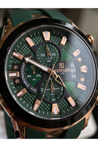 VIP Erkek Kol Saati 48 mm Bronz Ton Detaylı Yeşil Silikon Kordonlu