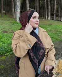 Acı Kahve Cevher Desenli Müslin Şal