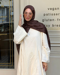 Acı Kahve Imannoor Armoni Desen Pamuk Jakar Şal