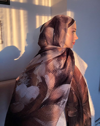 Bej Floral Desenli Müslin Şal