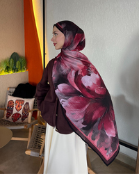 Bordo Floral Desenli Müslin Şal
