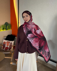 Bordo Floral Desenli Müslin Şal