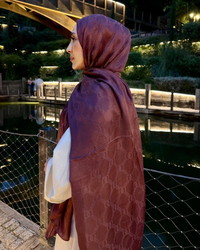 Bordo Imannoor Monogram Zincir Desen Pamuk Jakar Şal
