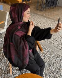 Bordo Karan Desenli Müslin Şal