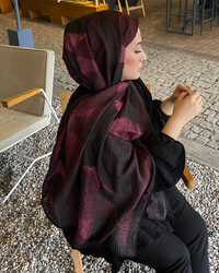Bordo Karan Desenli Müslin Şal