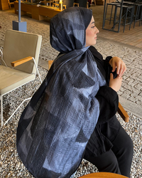 Buz Mavi Karan Desenli Müslin Şal