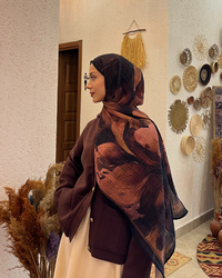 Camel Floral Desenli Müslin Şal