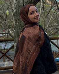 Camel Gölge Desenli Müslin Şal