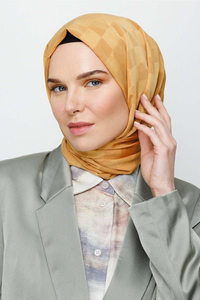 Dama Desen İpeksi Jakar Şal - Hardal