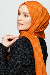Dama Desen İpeksi Jakar Şal - Kiremit