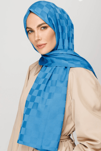 Dama Desen İpeksi Jakar Şal - Mavi