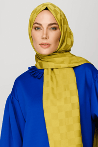 Dama Desen İpeksi Jakar Şal - Oliv Yeşili
