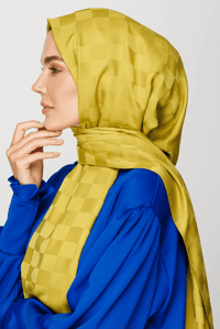 Dama Desen İpeksi Jakar Şal - Oliv Yeşili