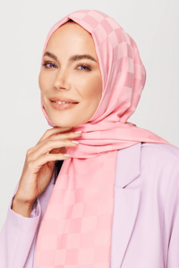 Dama Desen İpeksi Jakar Şal - Şeker Pembe
