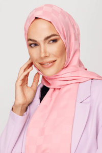 Dama Desen İpeksi Jakar Şal - Şeker Pembe