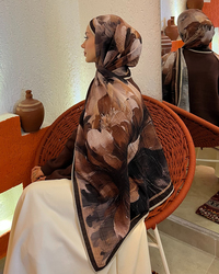 Ekru Floral Desenli Müslin Şal