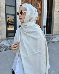 Ekru Lavin Desen Jakar Şal