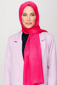 Forever Desen Parlak Jakar Şal - Fuşya