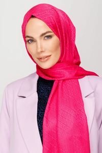 Forever Desen Parlak Jakar Şal - Fuşya