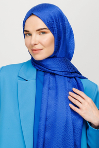 Forever Desen Parlak Jakar Şal - Saks Mavi