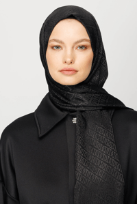 Forever Desen Parlak Jakar Şal - Siyah