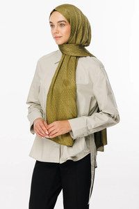 Forever Desen Parlak Jakar Şal - Soft Yeşil
