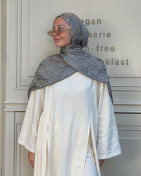Gri Imannoor Büyük Dama Desen Pamuk Jakar Şal