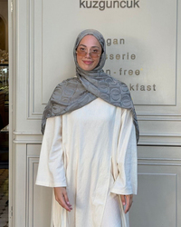Gri Imannoor Büyük Dama Desen Pamuk Jakar Şal