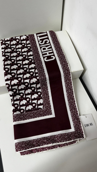 İthal Bordo CD Monogram Desen Twill İpek Eşarp