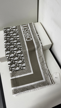 İthal Koyu Vizon CD Monogram Desen Twill İpek Eşarp
