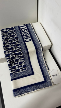 İthal Taş & Lacivert CD Monogram Desen Twill İpek Eşarp