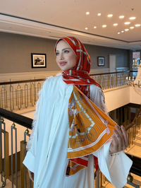 İthal Turuncu & Pastel Turuncu H Desen Twill İpek Şal 