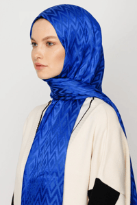 Karo Desen Parlak Jakar Şal - Saks Mavi
