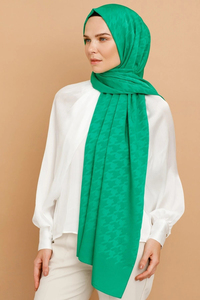 Kazayağı Desen İpeksi Jakar Şal - Benetton Yeşili